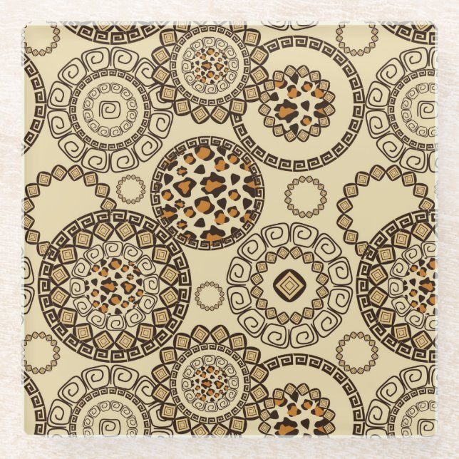 African cheetah skin pattern 3 glass coaster (Front)