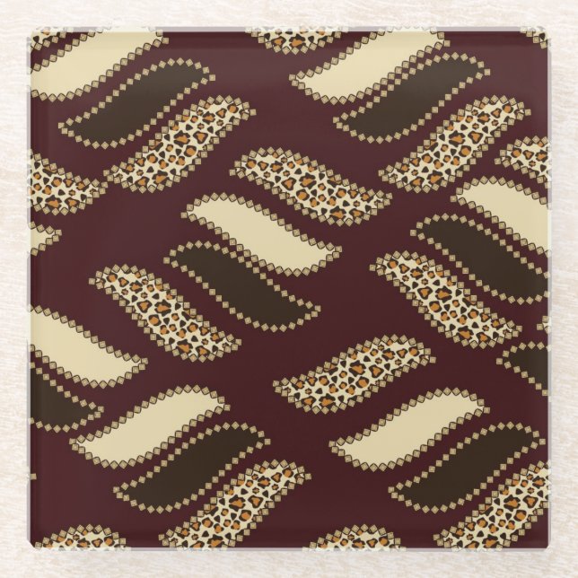 African cheetah skin pattern glass coaster (Front)