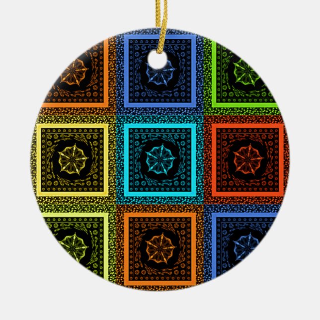 African Chequered Pattern Art Print Ceramic Ornament (Front)