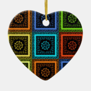 African Chequered Pattern Art Print Ceramic Tree Decoration