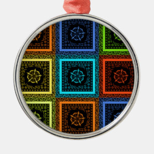African Chequered Pattern Art Print Metal Tree Decoration
