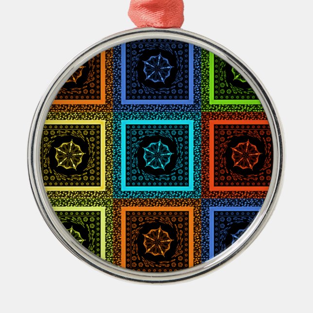 African Chequered Pattern Art Print Metal Tree Decoration (Front)