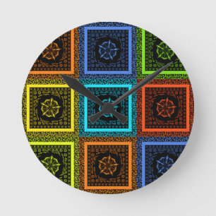 African Chequered Pattern Art Print Round Clock