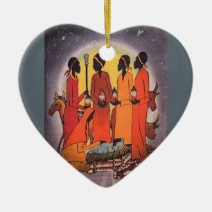 African Christmas Nativity Scene Ceramic Ornament