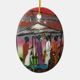 African Christmas Nativity Scene Ceramic Ornament