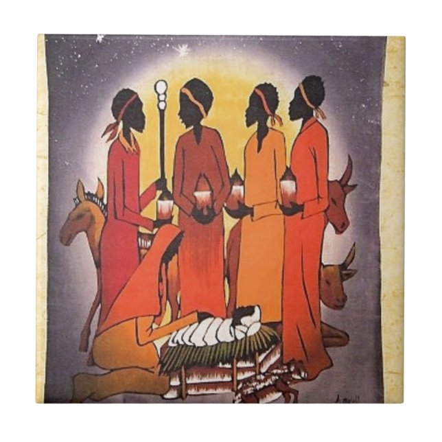 African Christmas Nativity Scene Ceramic Tile (Front)
