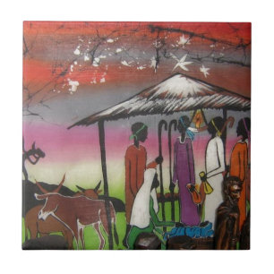 African Christmas Nativity Scene Ceramic Tile