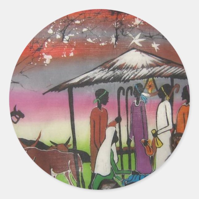 African Christmas Nativity Scene Classic Round Sticker (Front)