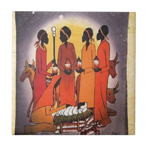 African Christmas Nativity Scene Tile
