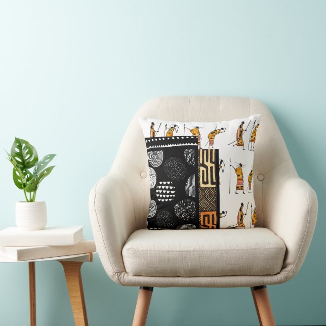 African Collage Silhouette  Cushion (Chair)