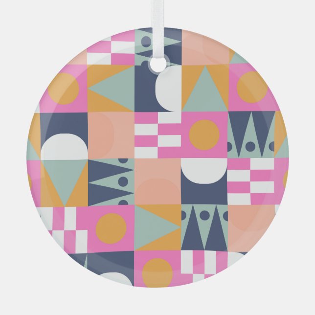 African colour block, geometric pattern. glass tree decoration (Front)