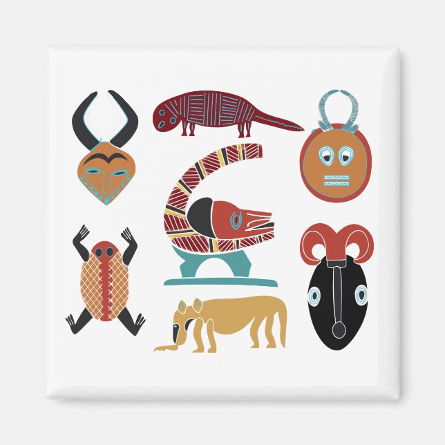 African colourful abstract animals and face art magnet (Front)