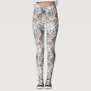 African, combined, leather, tiger, Jaguar, spotted Leggings