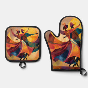 African Couple Dancing Art Print Oven Mitt & Pot Holder Set