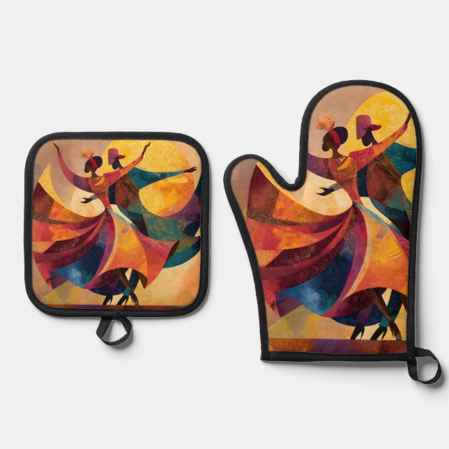 African Couple Dancing Art Print  Oven Mitt & Pot Holder Set (Front)