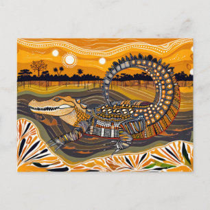 African crocodile in sunset painting holiday postcard