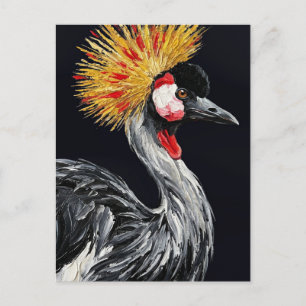 African Crowned Crane — Exotic Bird Impasto Postcard