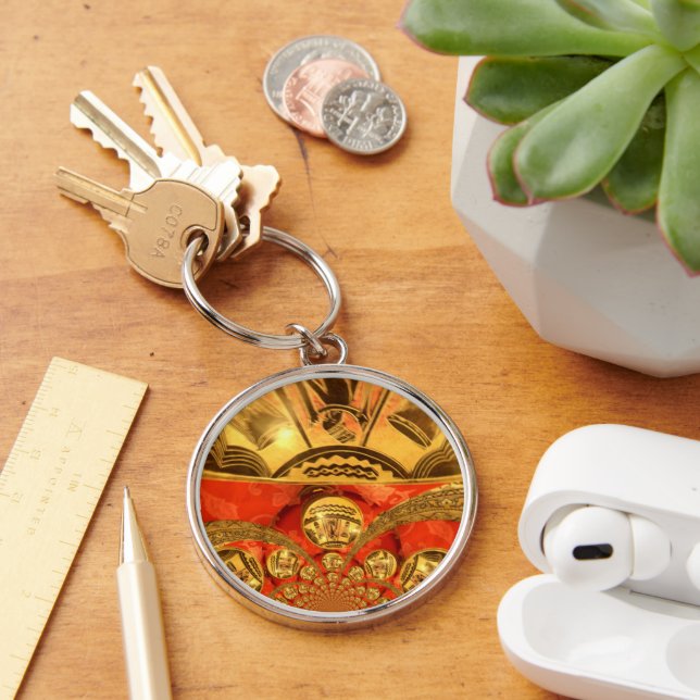 African Cultural Art: Rich Golden Red Design Key Ring (Desk)