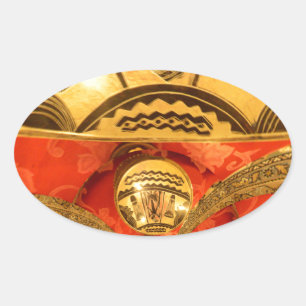 African Cultural Art: Rich Golden Red Design Oval Sticker