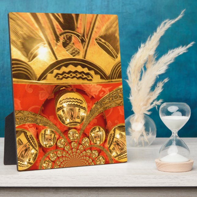 African Cultural Art: Rich Golden Red Design Plaque (Side)