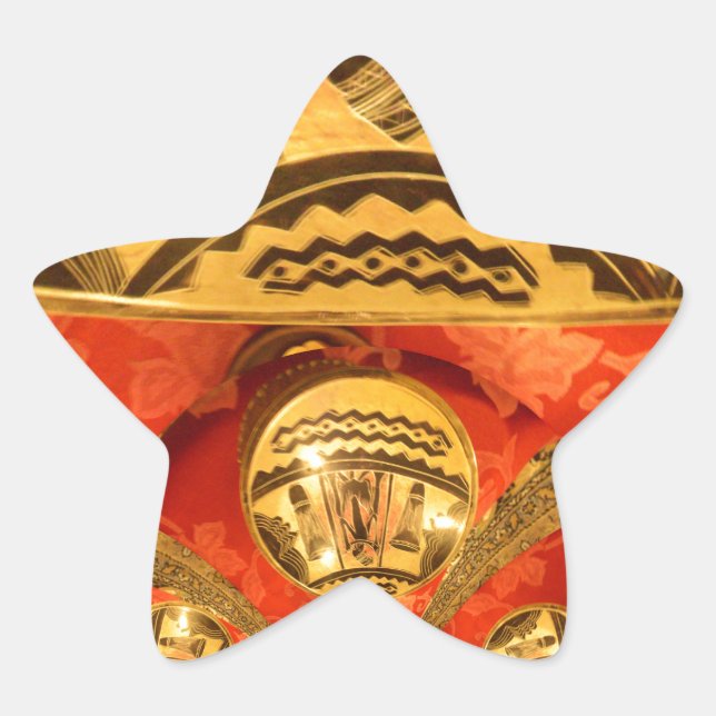 African Cultural Art: Rich Golden Red Design Star Sticker (Front)