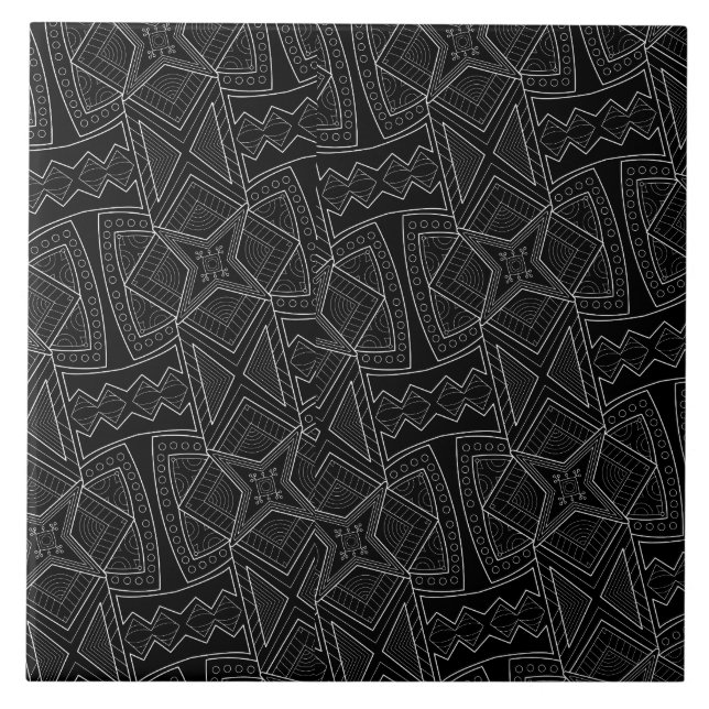 African Culture Black and White  Ceramic Tile (Front)