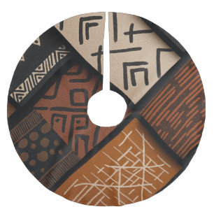 African culture designs on diagonal shapes brushed polyester tree skirt