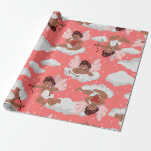 african cupid black cherub angel valentines    wrapping paper