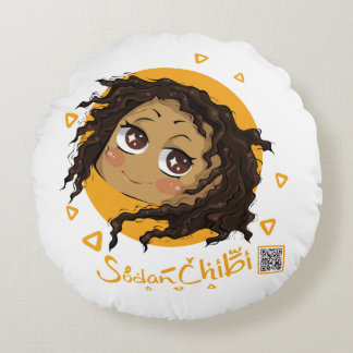 African cute chibi girl round cushion