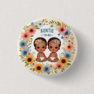 African Cute Twin Boys Baby Shower Auntie To Be 3 Cm Round Badge