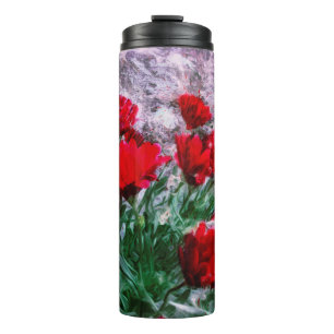 African Daisies Red With Wall Watercolor Thermal Tumbler