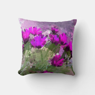 African Daisies With Wall Indigo Watercolor Cushion