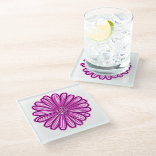 African Daisy Flower, Realistic Illustration Glass Coaster