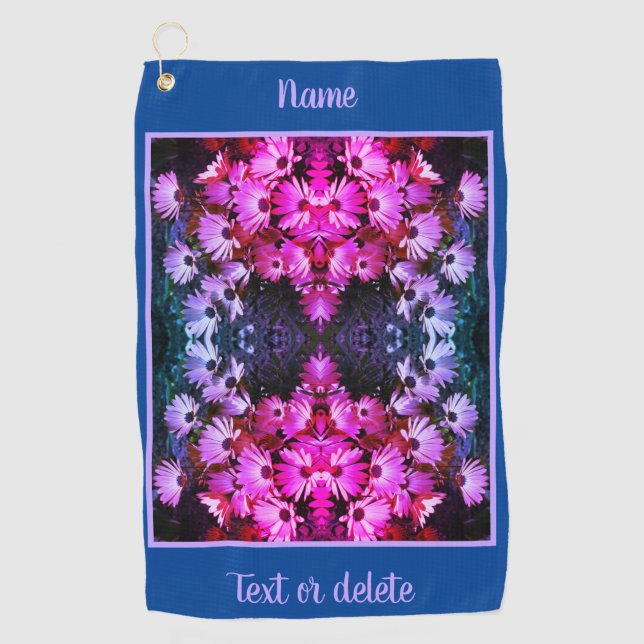 African Daisy Flowers Abstract Tinted Personalised Golf Towel (Front)