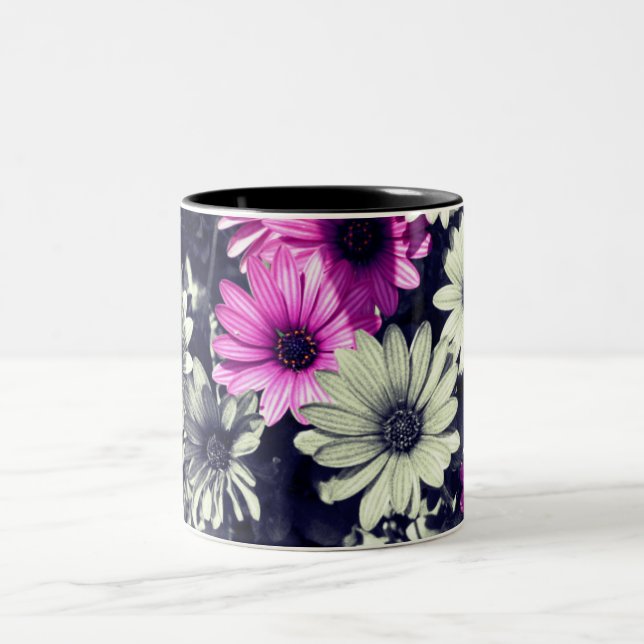 African Daisy Flowers In Black And White  Two-Tone Coffee Mug (Center)