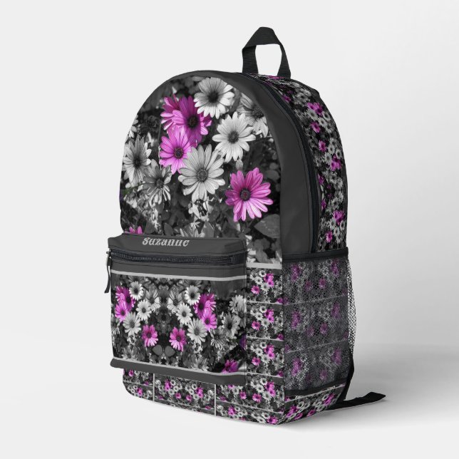 African Daisy Flowers Partial Personalised Printed Backpack (Back Corner Right)