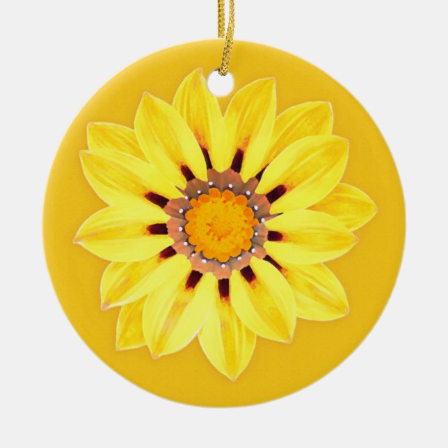 African Daisy / Gazania - Mustard Gold Ceramic Tree Decoration (Front)