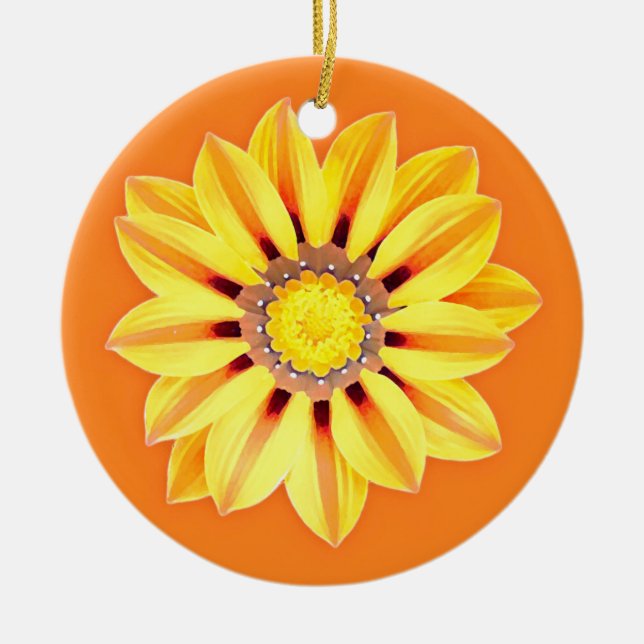 African Daisy / Gazania - Orange and Yellow Ceramic Ornament (Front)