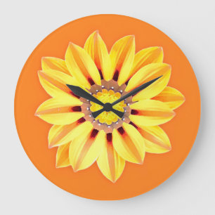 African Daisy / Gazania - Orange and Yellow Large Clock