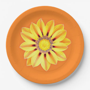 African Daisy / Gazania - Orange and Yellow Paper Plate