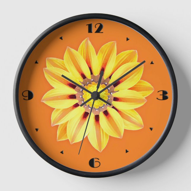 African Daisy / Gazania - Orange and Yellow Wall Clock (Front)