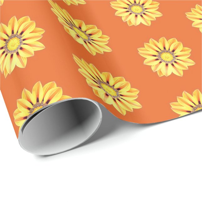 African Daisy / Gazania, Orange and Yellow Wrapping Paper (Roll Corner)