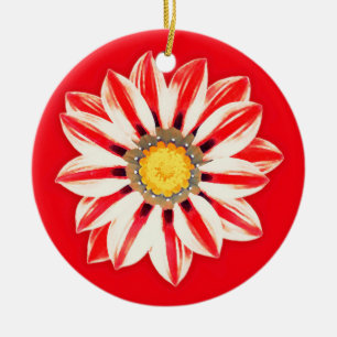 African Daisy / Gazania - Red and White Striped Ceramic Ornament