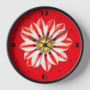 African Daisy / Gazania - Red and White Striped Clock
