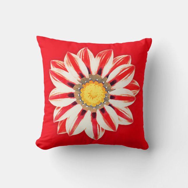 African Daisy / Gazania - Red and White Striped Cushion (Front)