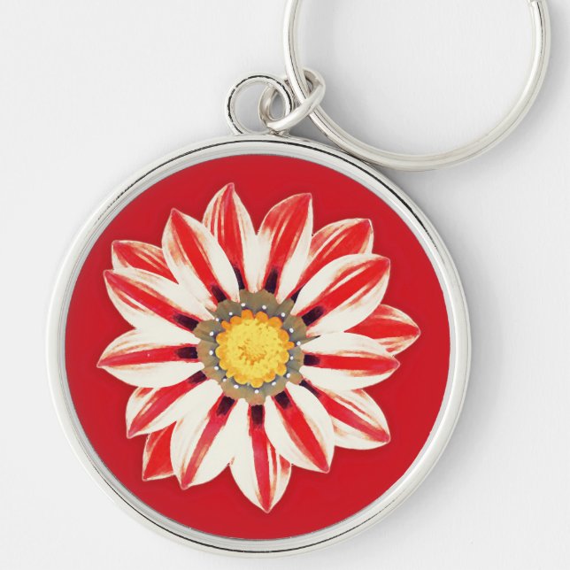 African Daisy / Gazania - Red and White Striped Key Ring (Front)
