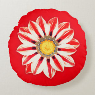 African Daisy / Gazania - Red and White Striped Round Cushion