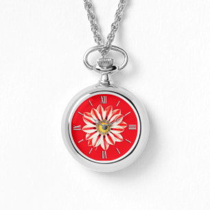 African Daisy / Gazania - Red and White Striped Watch