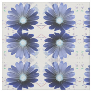 African Daisy Glowing Blue Floral Patterned Fabric