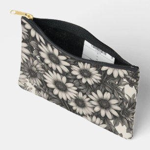 African Daisy grayscale drawing Accessory Pouch